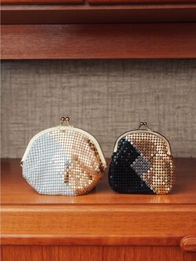 Vintage Whiting & Davis Mesh Coin Purse Set | Gold + Black